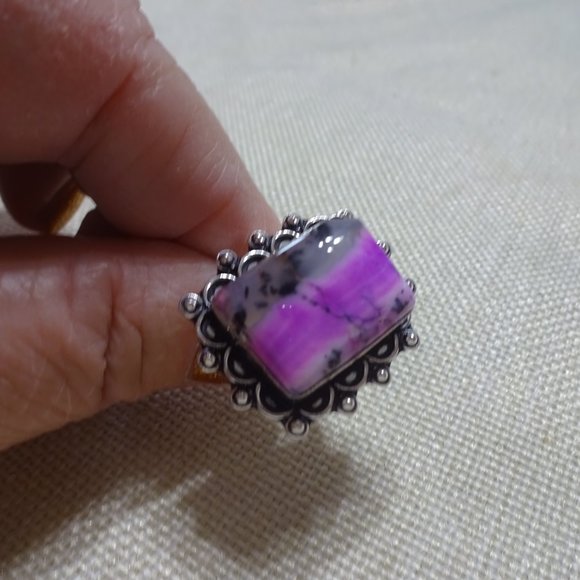 Gorgeous "DENDRITE OPAL" Handmade Sterling Ring Size 7.25 #711B - Picture 3 of 3